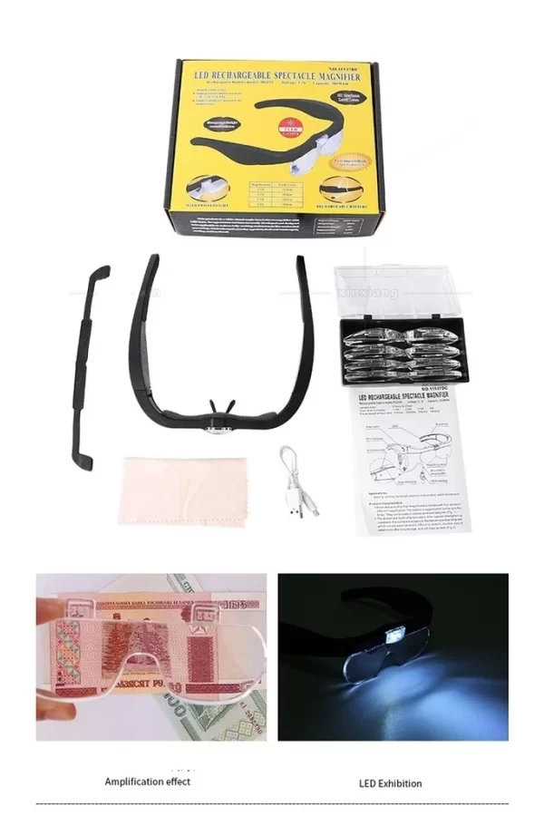 Şarjlı Gözlük Büyüteç  4 Farklı Lens 11537dc
