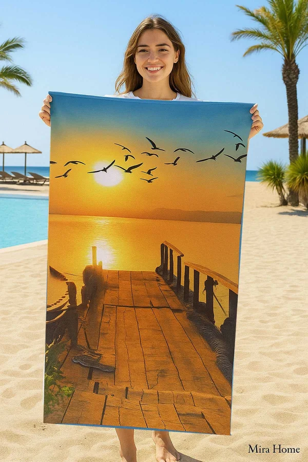 SeaDream Tropikal Desenli Plaj Havlusu 70X140 Cm Günbatımı