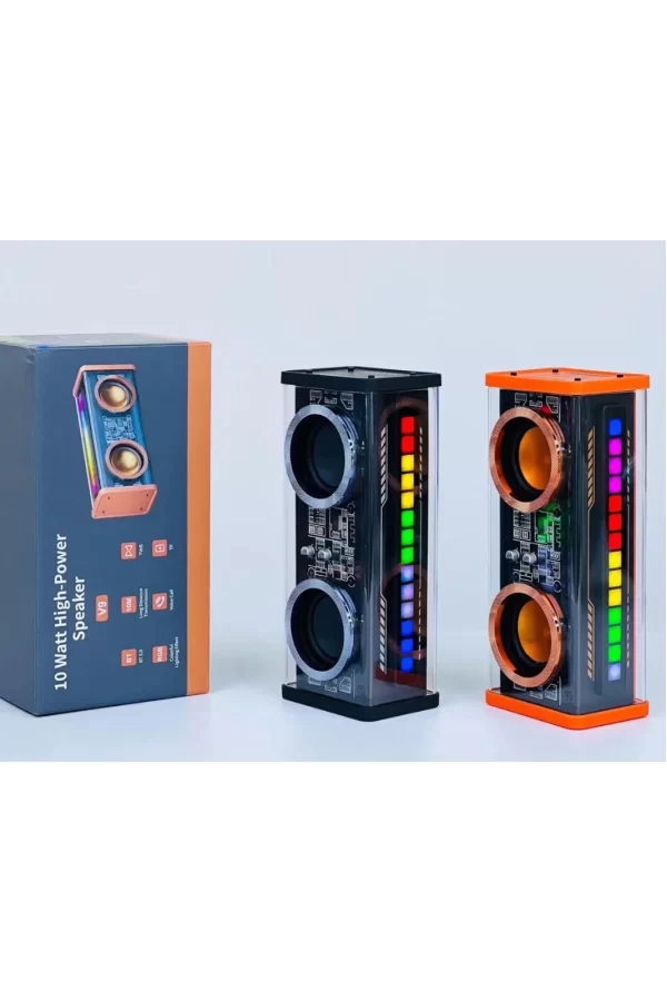 Şeffaf Mecha Müzik Tws Stereo Rgb İşıklı Hoparlör Kablosuz Bluetooth 5.0 Taşınabilir Hoparlör V9
