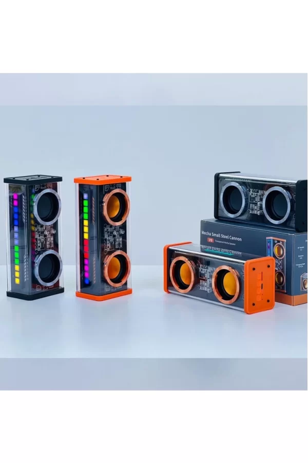 Şeffaf Mecha Müzik Tws Stereo Rgb İşıklı Hoparlör Kablosuz Bluetooth 5.0 Taşınabilir Hoparlör V9