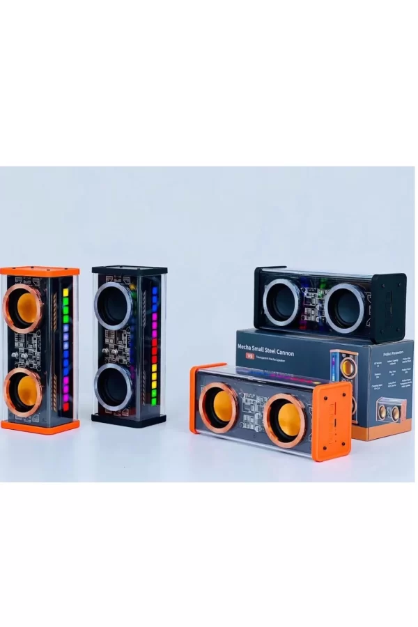 Şeffaf Mecha Müzik Tws Stereo Rgb İşıklı Hoparlör Kablosuz Bluetooth 5.0 Taşınabilir Hoparlör V9