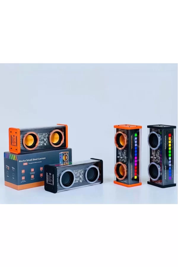 Şeffaf Mecha Müzik Tws Stereo Rgb İşıklı Hoparlör Kablosuz Bluetooth 5.0 Taşınabilir Hoparlör V9