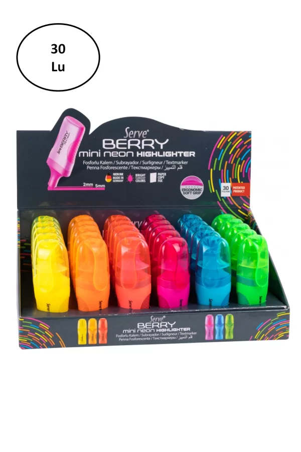 Serve Berry Mini Fosforlu Kalem Karton Stand 30lu