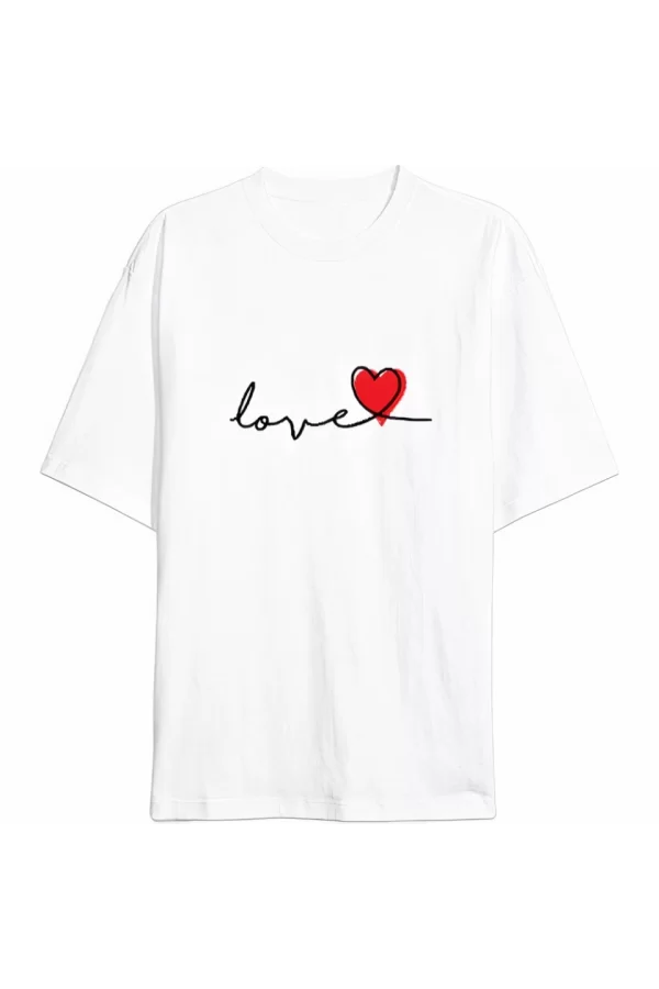 Sevgililer Günü İçin Özel Tasarım Love Baskılı T-shirt - Beyaz