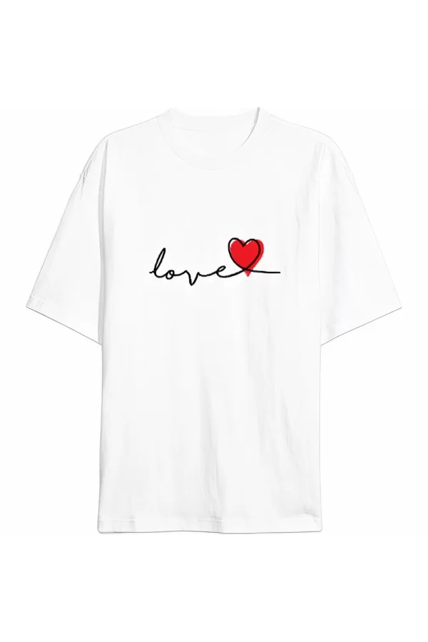Luz&Pos Sevgililer Günü İçin Özel Tasarım Love Baskılı T-shirt - Beyaz