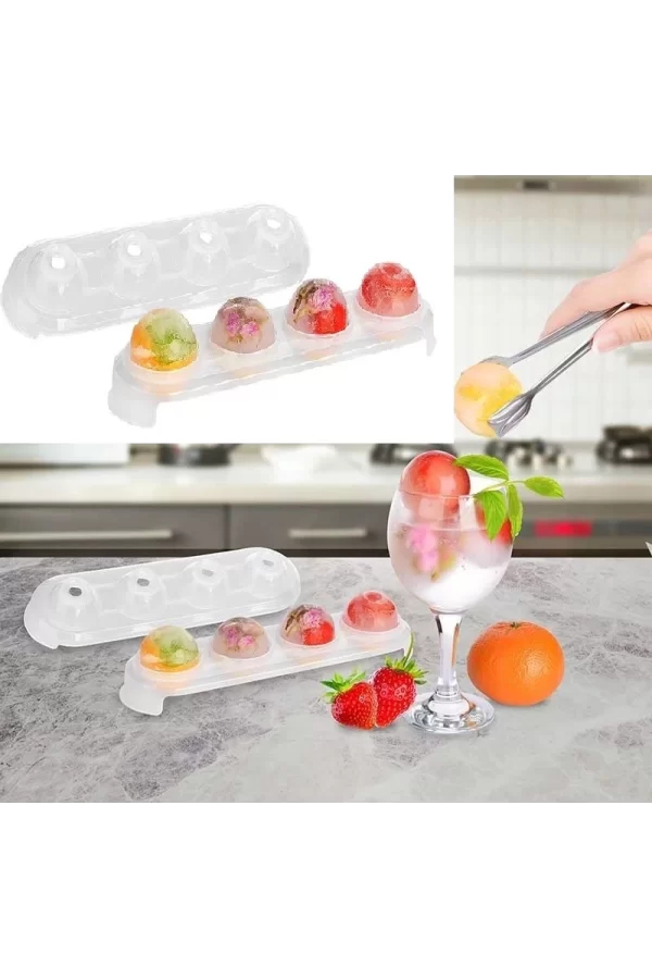 Silikon Tabanlı 4 Bölmeli Şeffaf Buz Kalıbı Yuvarlak Buzluk