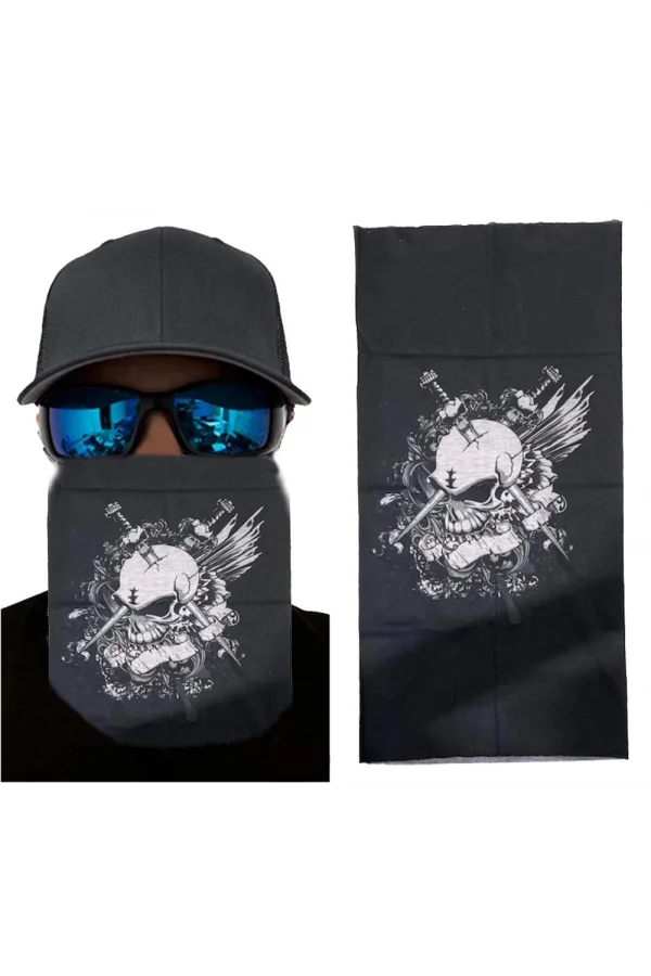 Siyah Beyaz Kafatası Baskılı Buff Bandana 25x48 cm
