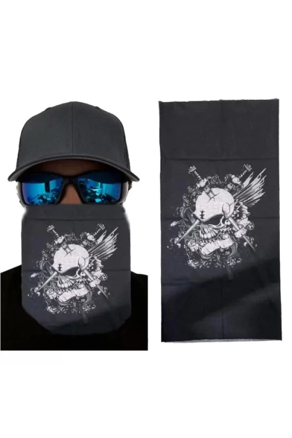 Siyah Beyaz Kafatası Baskılı Buff Bandana 25x48 cm
