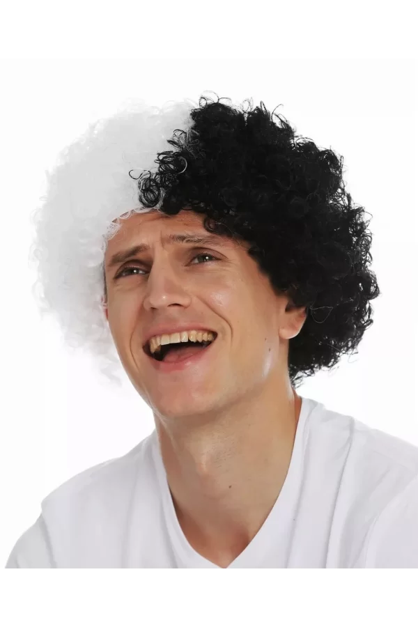 Siyah Beyaz Kıvırcık Afro Bonus Taraftar Peruğu