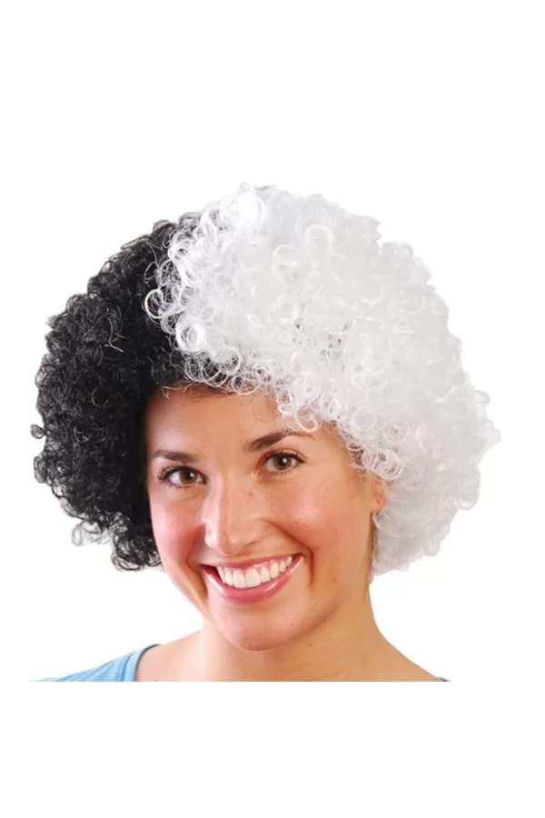 Siyah Beyaz Kıvırcık Afro Bonus Taraftar Peruğu