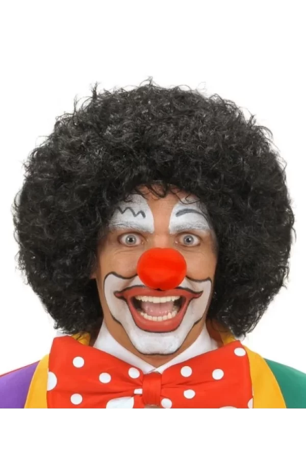 Siyah Kıvırcık Afro Peruk ve Kırmızı Sünger Burun Seti