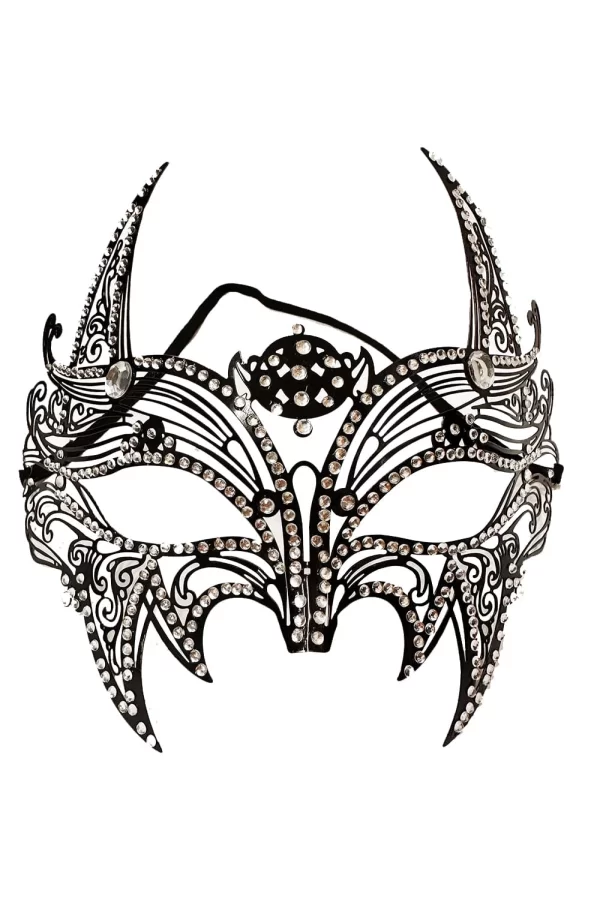 Siyah Lazer Kesim Kristal Taşlı Metal Lüks Maske