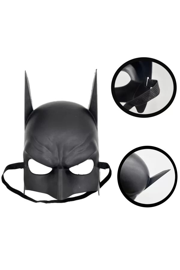 Siyah Renk Çocuk Boy Arkadan Lastikli Batman Maskesi A Kalite  20x14 Cm