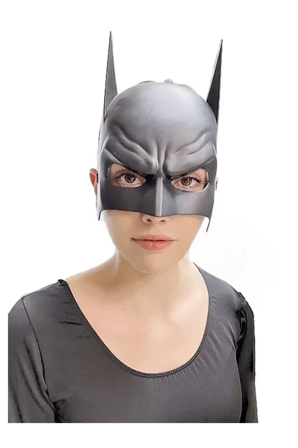 Siyah Renk Çocuk Boy Arkadan Lastikli Batman Maskesi A Kalite  20x14 Cm