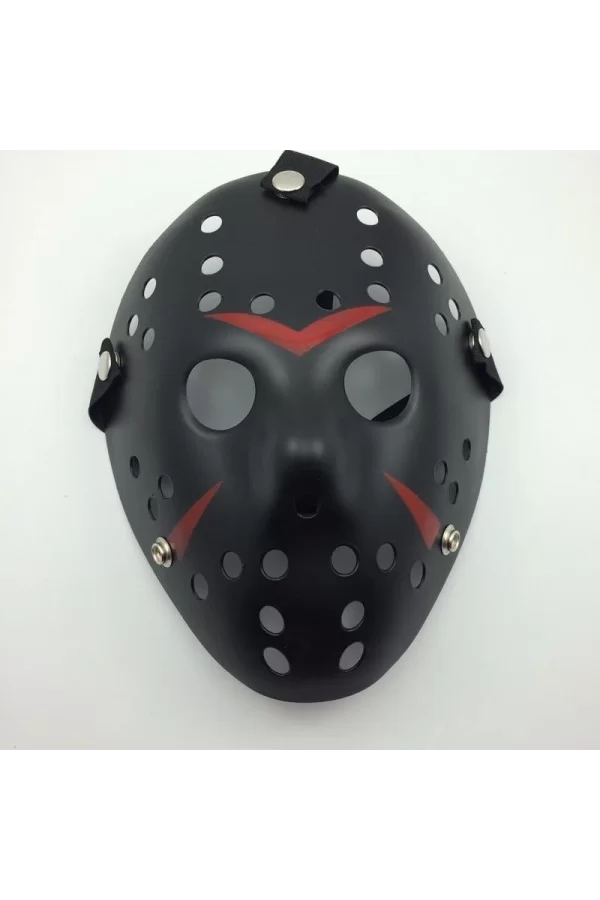 Siyah Renk Kırmızı Çizgili Tam Yüz Hokey Jason Maskesi Hannibal Maskesi