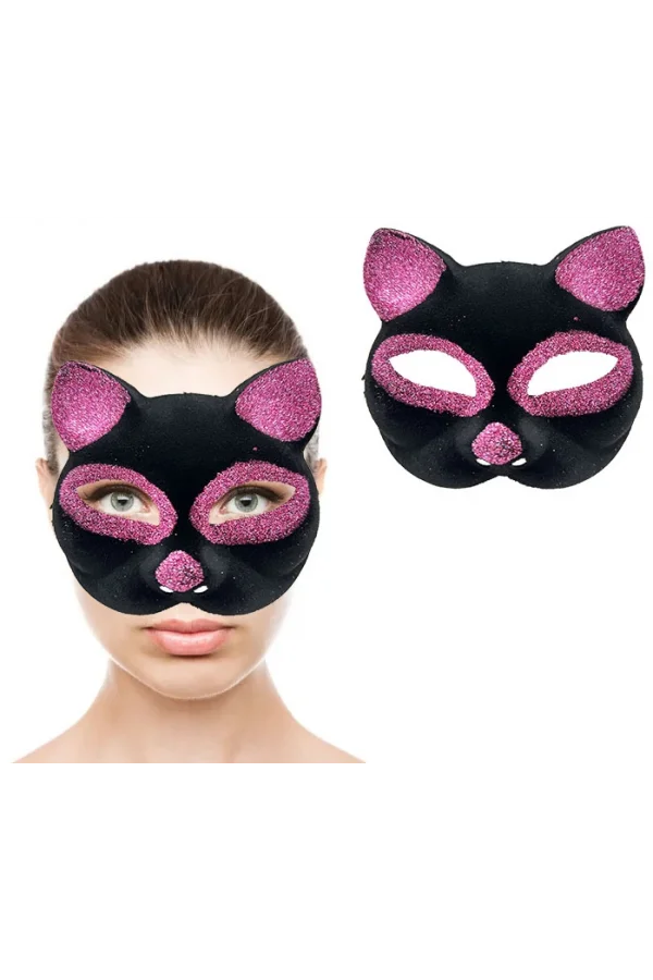 Siyah Renk Pembe Simli Kedi Maskesi
