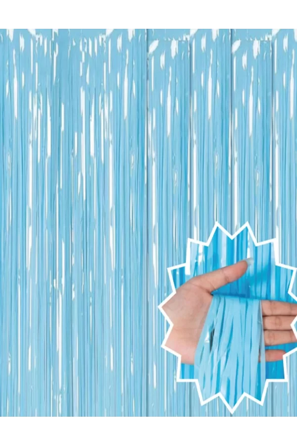 Soft Mavi Püsküllü Kapı Perdesi - Parti, Baby Shower, Sünnet Süsü 1x2 M