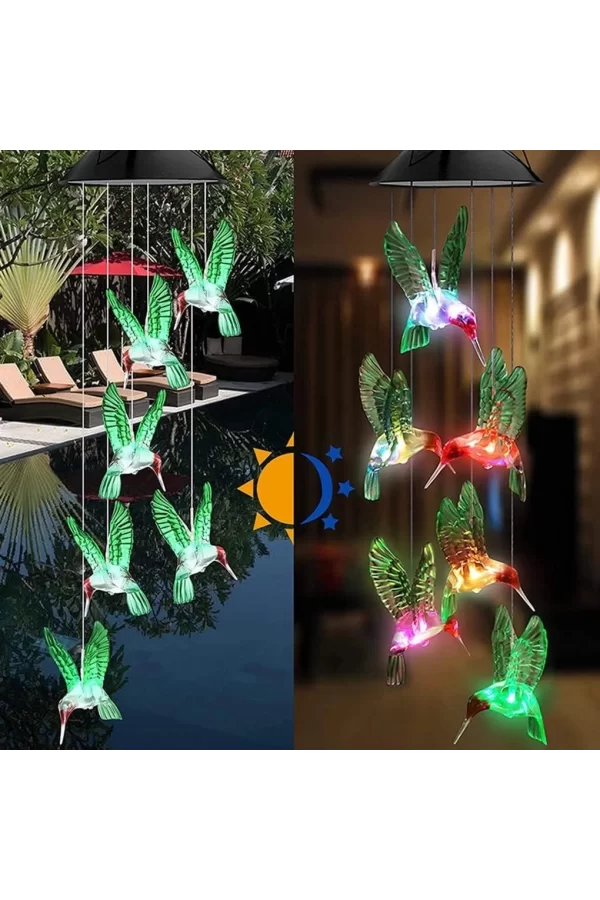 Solar Led Işıklı Kuşlu Bahçe Dekoru 6 Ledli,renkli Işık