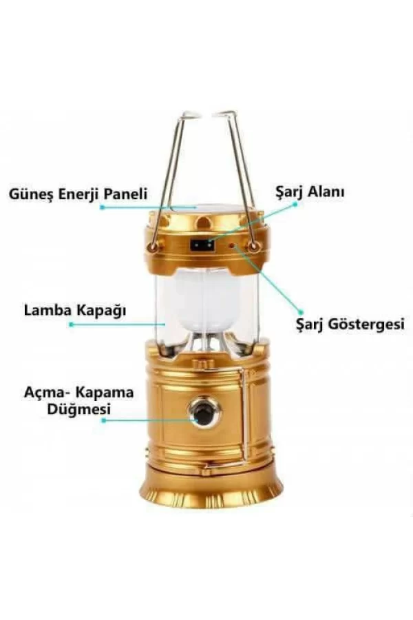 Solar Şarjlı Güneş Enerjili Fan Kamp Feneri Güneş Paneli Kamp Şarjlı Işıldak Usb Şarj