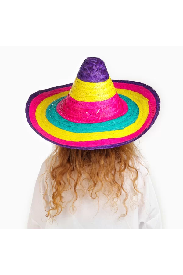 Sombrero Meksika Şapkası Renkli Örme Hasır Çocuk Boy