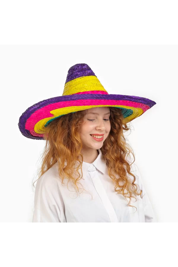 Sombrero Meksika Şapkası Renkli Örme Hasır Çocuk Boy