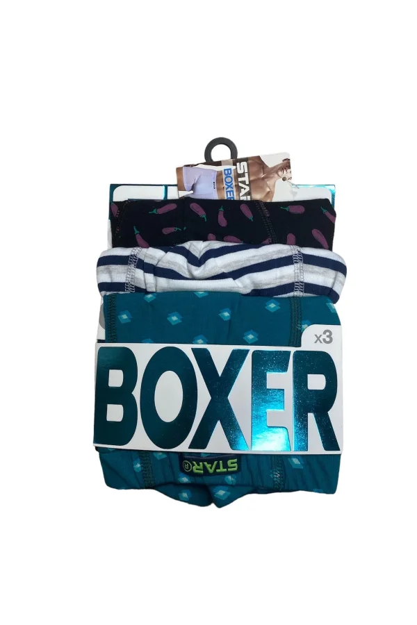 Star 106 Desenli Pamuklu Kemer Likralı 3Lü Boxer
