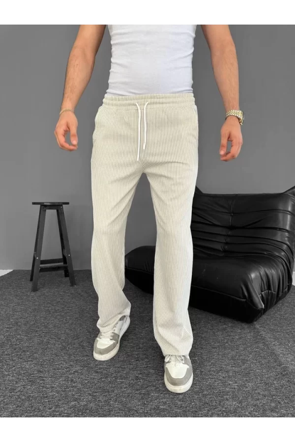 Su Yolu Çizgili Cepli Pantalon - Bej