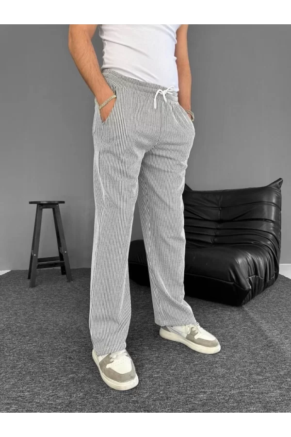 Su Yolu Çizgili Cepli Pantalon - Gri