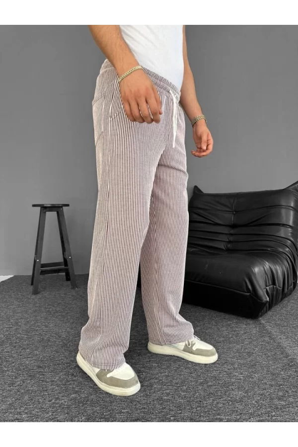 Su Yolu Çizgili Cepli Pantalon - Kahverengi