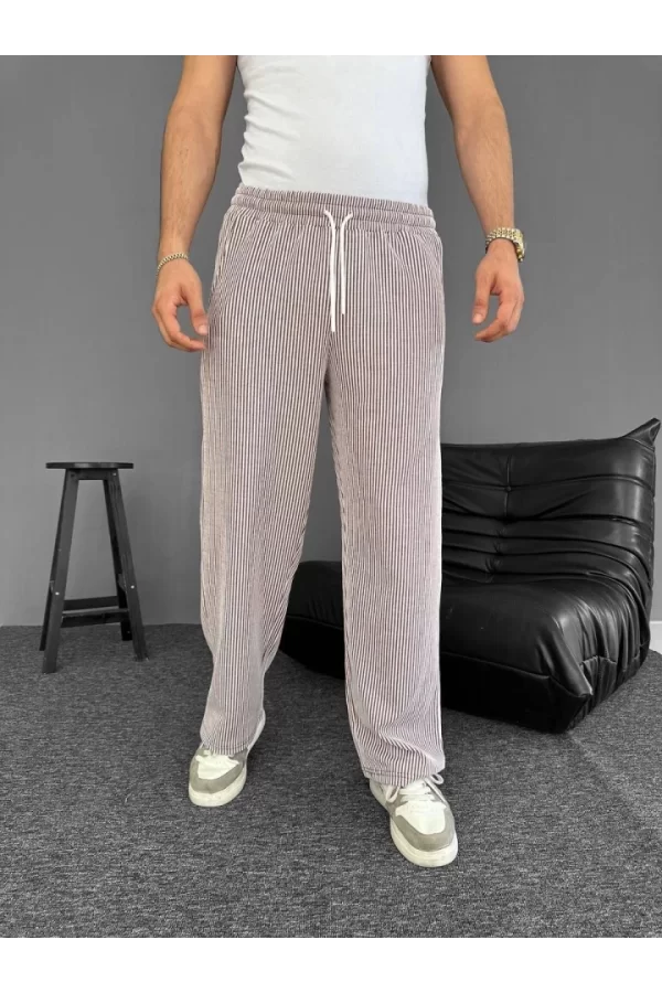 Su Yolu Çizgili Cepli Pantalon - Kahverengi