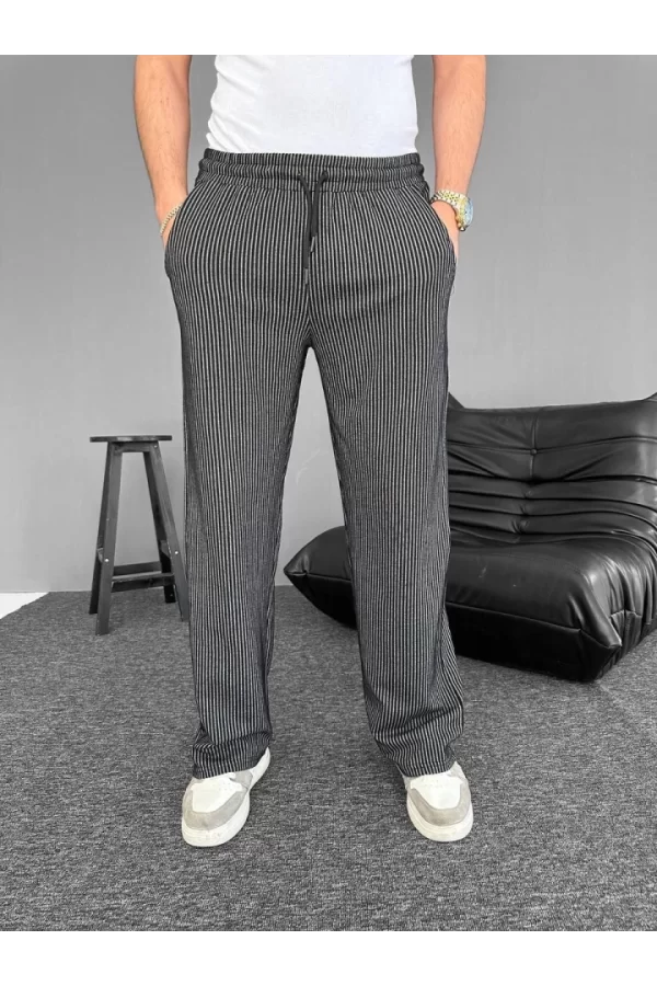 Su Yolu Çizgili Cepli Pantalon - Siyah
