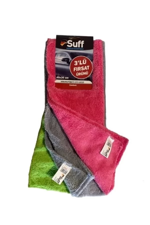 Suff Zambak 3lü Mikrofiber Bez /Oto Kurulama Bezi (40x30cm)