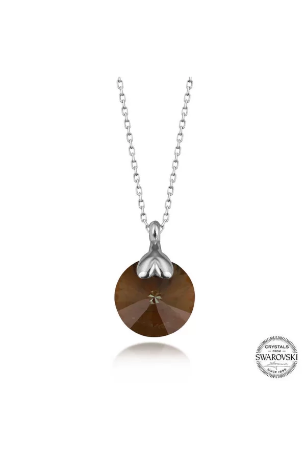 Luz&Pos Swarovski Crystal Kahverengi Taşlı Gümüş Kadın Kolye