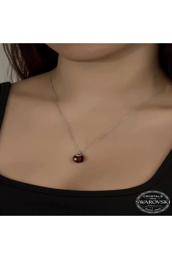 Luz&Pos Swarovski Crystal Kahverengi Taşlı Gümüş Kadın Kolye