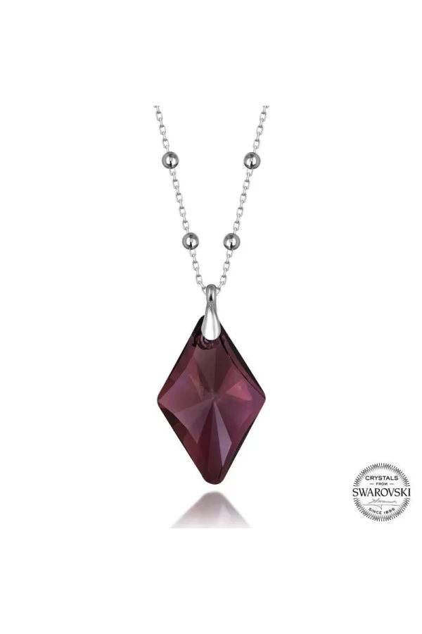 Luz&Pos Swarovski Crystal Taşlı Ametist Top Zincir Gümüş Kadın Kolye