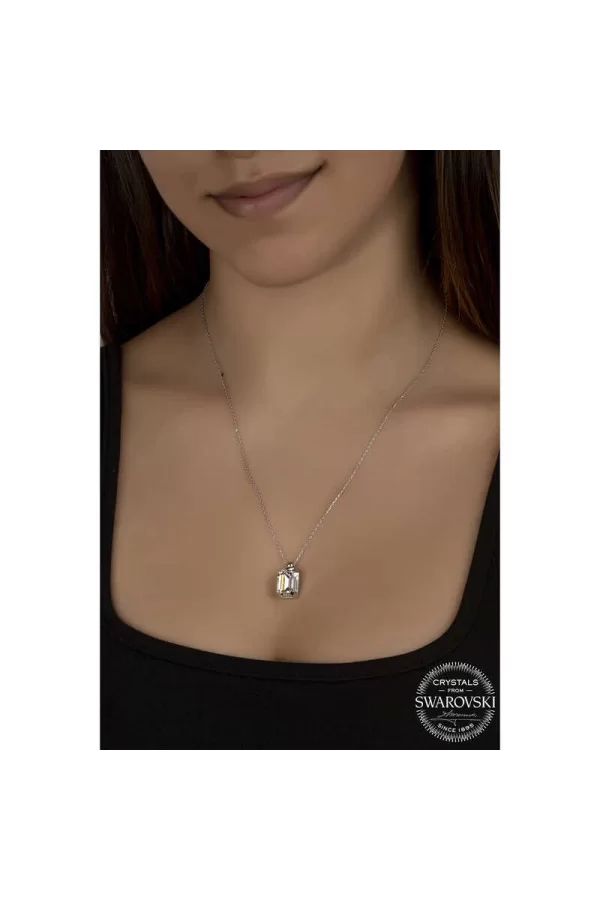 Luz&Pos Swarovski Crystal Taşlı Baget Gümüş Kadın Kolye