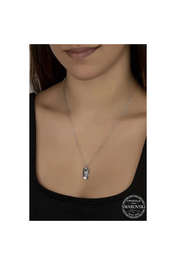 Luz&Pos Swarovski Crystal Taşlı Baget Gümüş Kadın Kolye