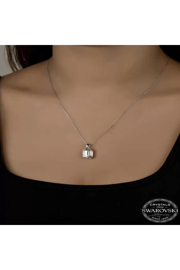 Luz&Pos Swarovski Crystal Taşlı Baget Gümüş Kadın Kolye