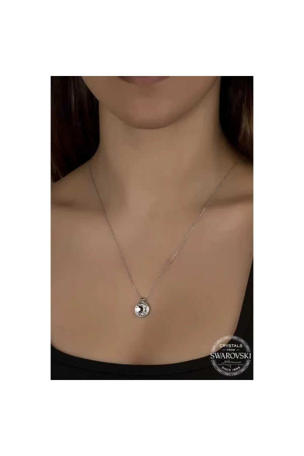 Luz&Pos Swarovski Crystal Taşlı Çerçeveli Gümüş Kadın Kolye