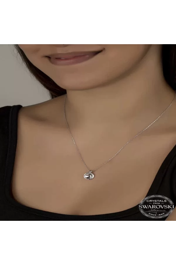 Luz&Pos Swarovski Crystal Taşlı Çerçeveli Gümüş Kadın Kolye