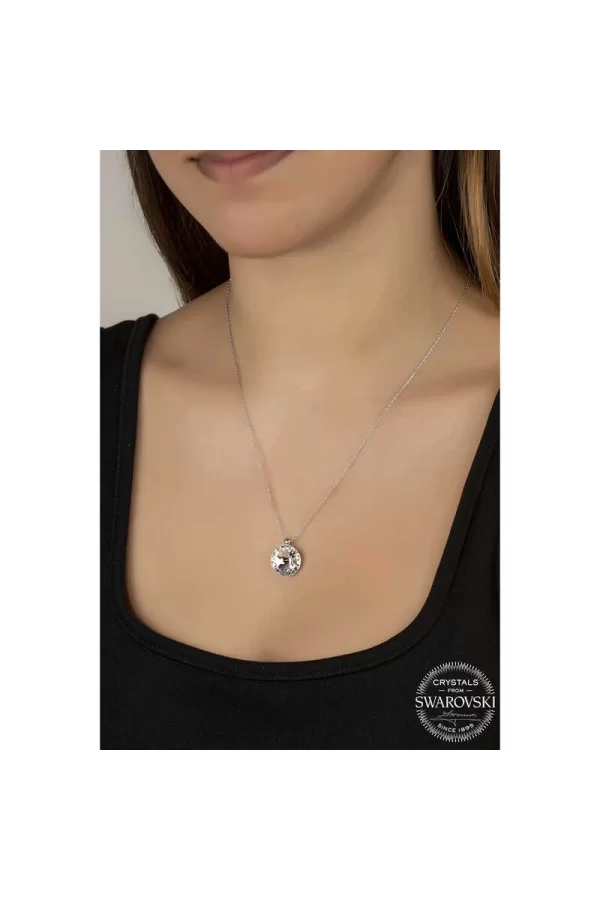 Luz&Pos Swarovski Crystal Taşlı Çerçeveli Gümüş Kadın Kolye