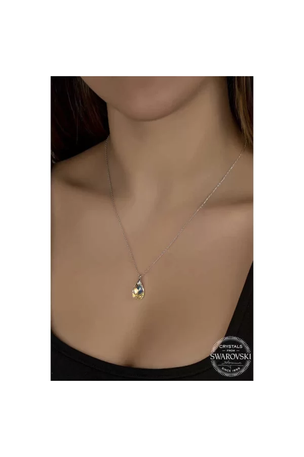 Luz&Pos Swarovski Crystal Taşlı Damla Gümüş Kadın Kolye