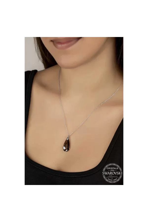 Luz&Pos Swarovski Crystal Taşlı Damla Gümüş Kadın Kolye