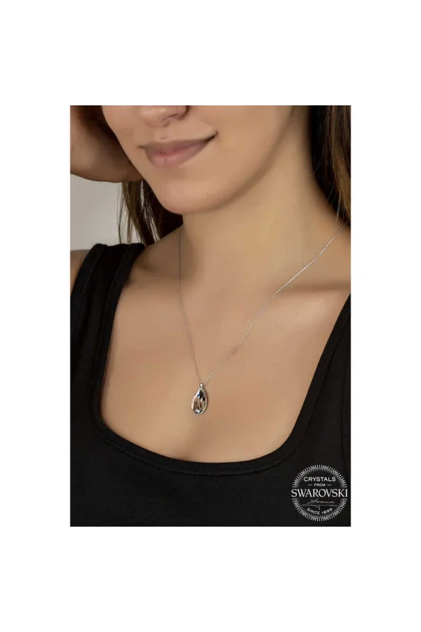 Luz&Pos Swarovski Crystal Taşlı Damla Gümüş Kadın Kolye