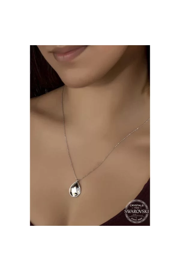 Luz&Pos Swarovski Crystal Taşlı Damla Gümüş Kadın Kolye