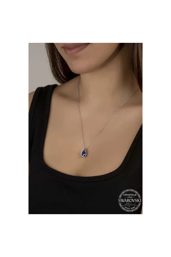 Luz&Pos Swarovski Crystal Taşlı Damla Gümüş Kadın Kolye