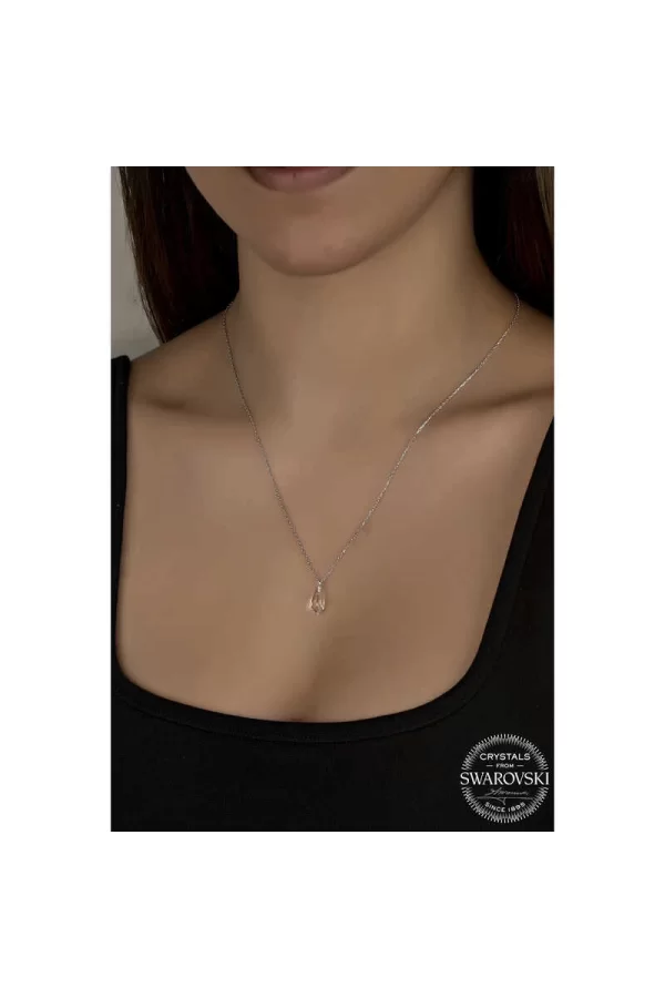 Luz&Pos Swarovski Crystal Taşlı Drop Kesim Gümüş Kadın Kolye