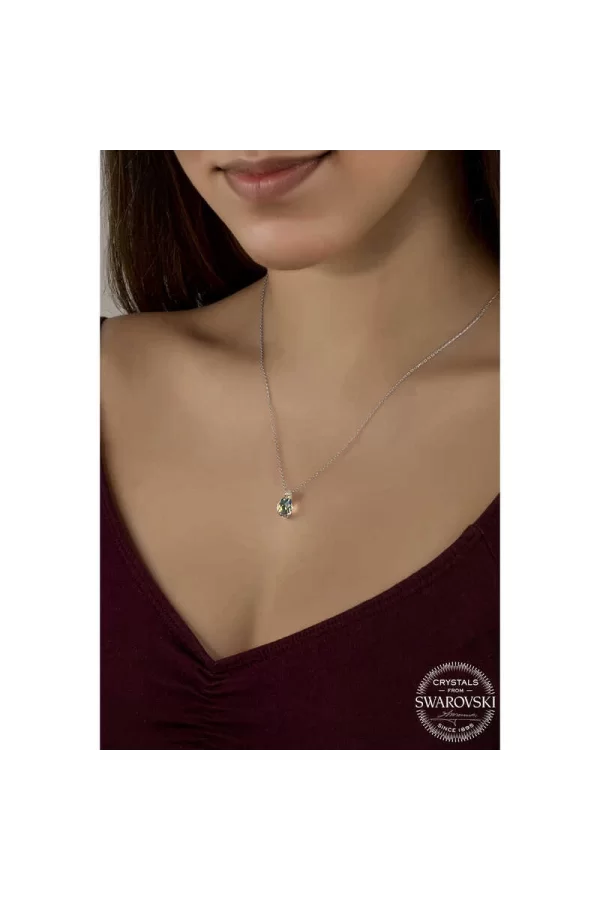 Luz&Pos Swarovski Crystal Taşlı Drop Kesim Gümüş Kadın Kolye