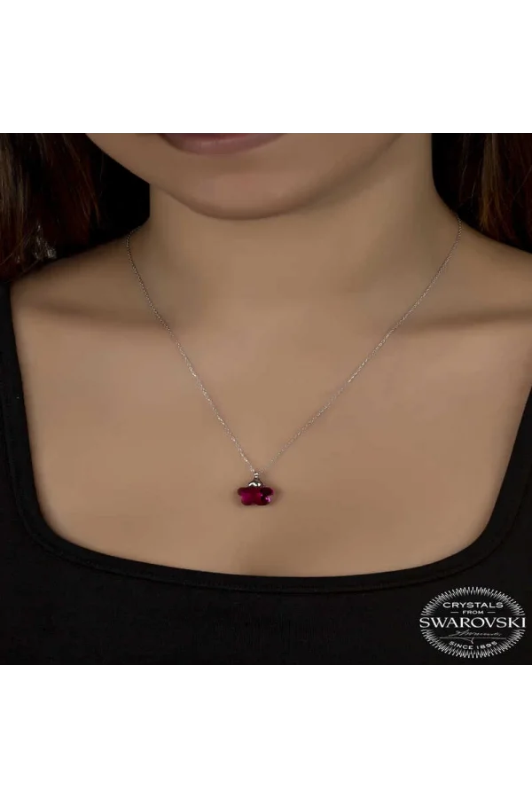 Luz&Pos Swarovski Crystal Taşlı Fuşya Papatya Gümüş Kadın Kolye