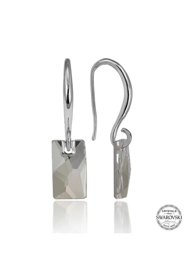 Luz&Pos Swarovski Crystal Taşlı Gümüş Beyaz Baget Sallantılı Kadın Küpe